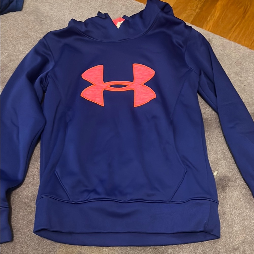 Under Armour Navy Hoodie with Coral Logo